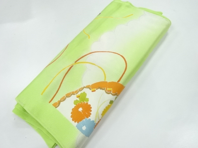 JAPANESE KIMONO / ANTIQUE ARAIHARI FOR KIMONO / SILK / FOLDING FAN & FLOWERS